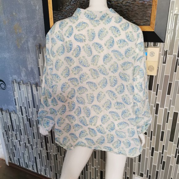 J Jill Love Linen Shirt Womens 1X Floral Long Sleeve Button Front White Blue0177 - Picture 2 of 6